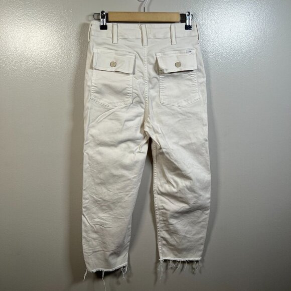 Mother Patch Pocket Private Ankle Fray Pants Size 25 Creampuffs Ivory High Rise - Picture 3 of 14
